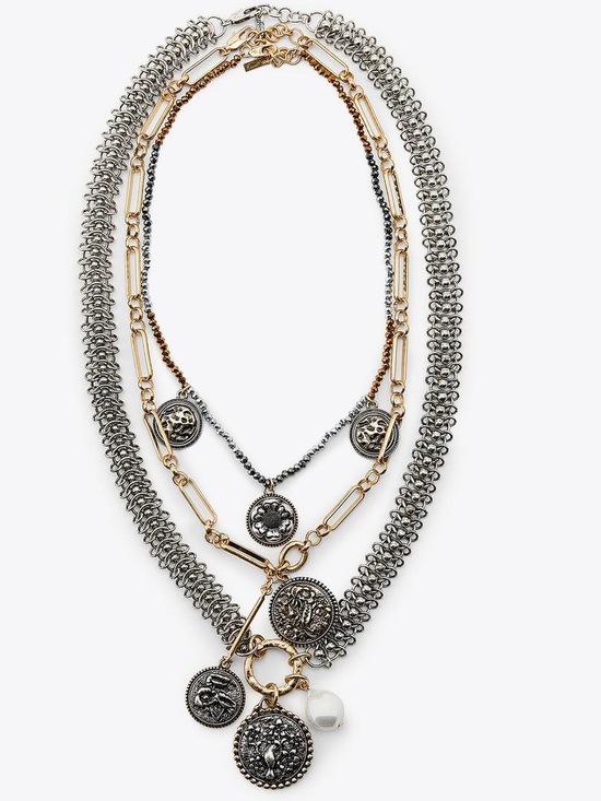 Zara Jewelry - Zara Set of 3 Chains With Medallions Golden/Silver Charm Floral Bird Faux Pearl